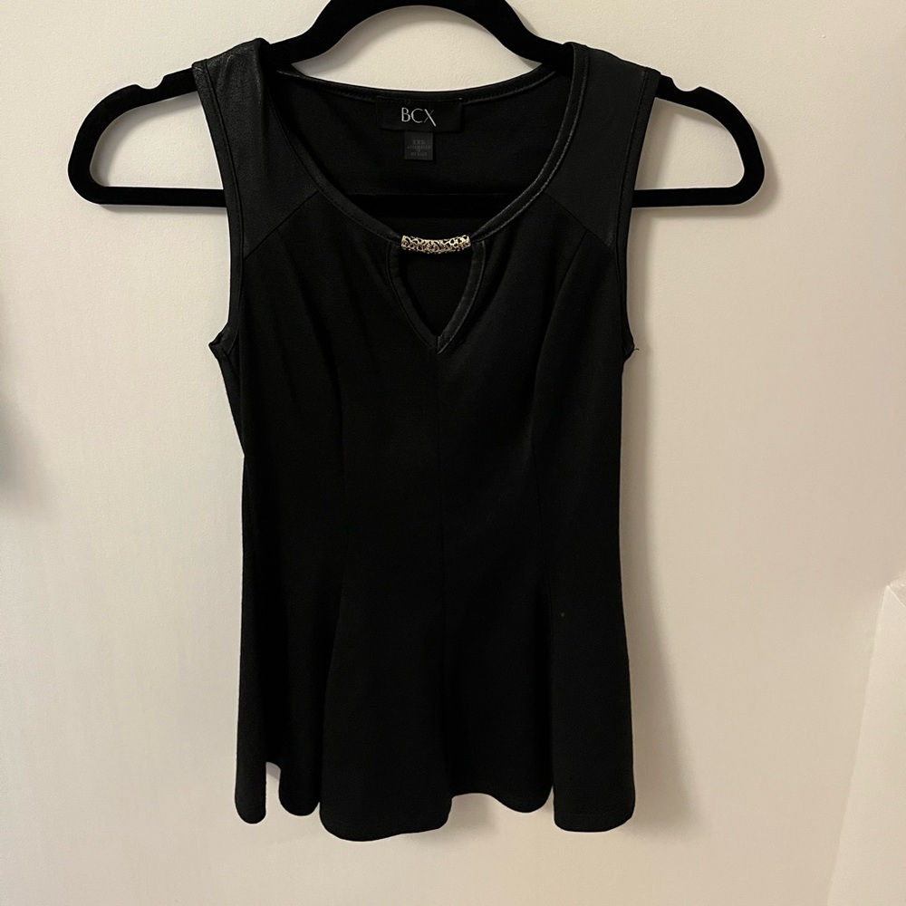 BCX Black Sleeveless Top with Gold Detail